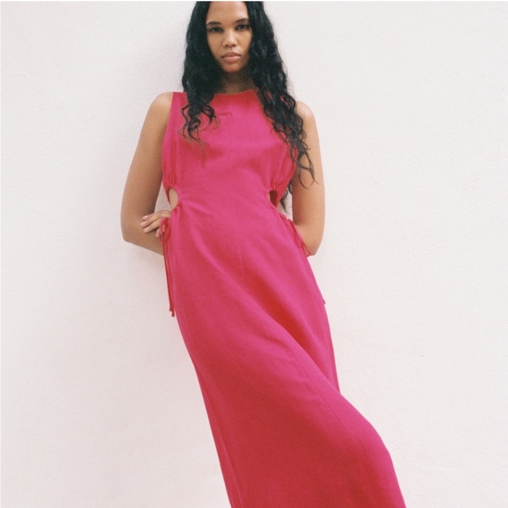 Zara Pink Linen Cut-Out Dress